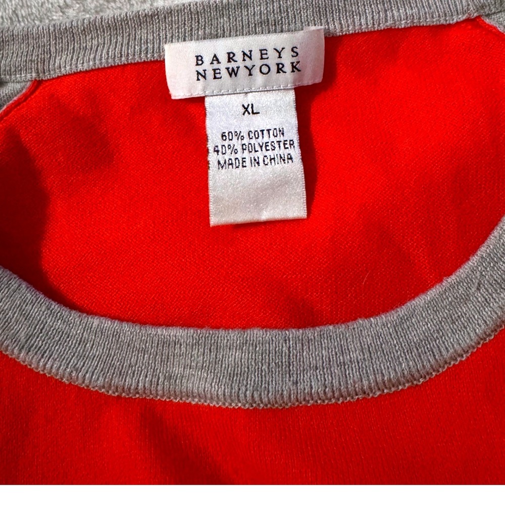 Barneys New York Raglan Top Sweater Red Gray Colorblock Cotton Blend Sporty XL - Picture 4 of 4